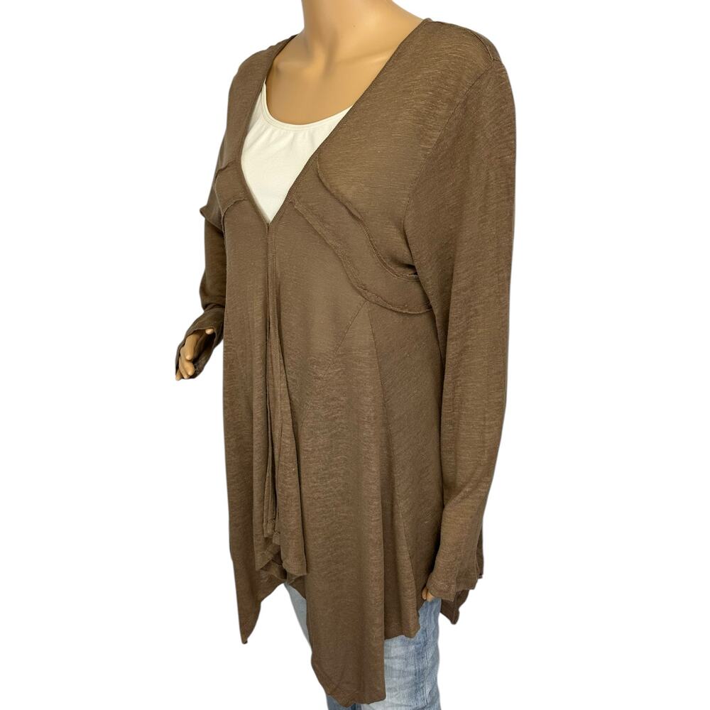Neiman Marcus Vintage Y2K Linen Blend Long Cardigan Sweater Brown Size L - Picture 4 of 10